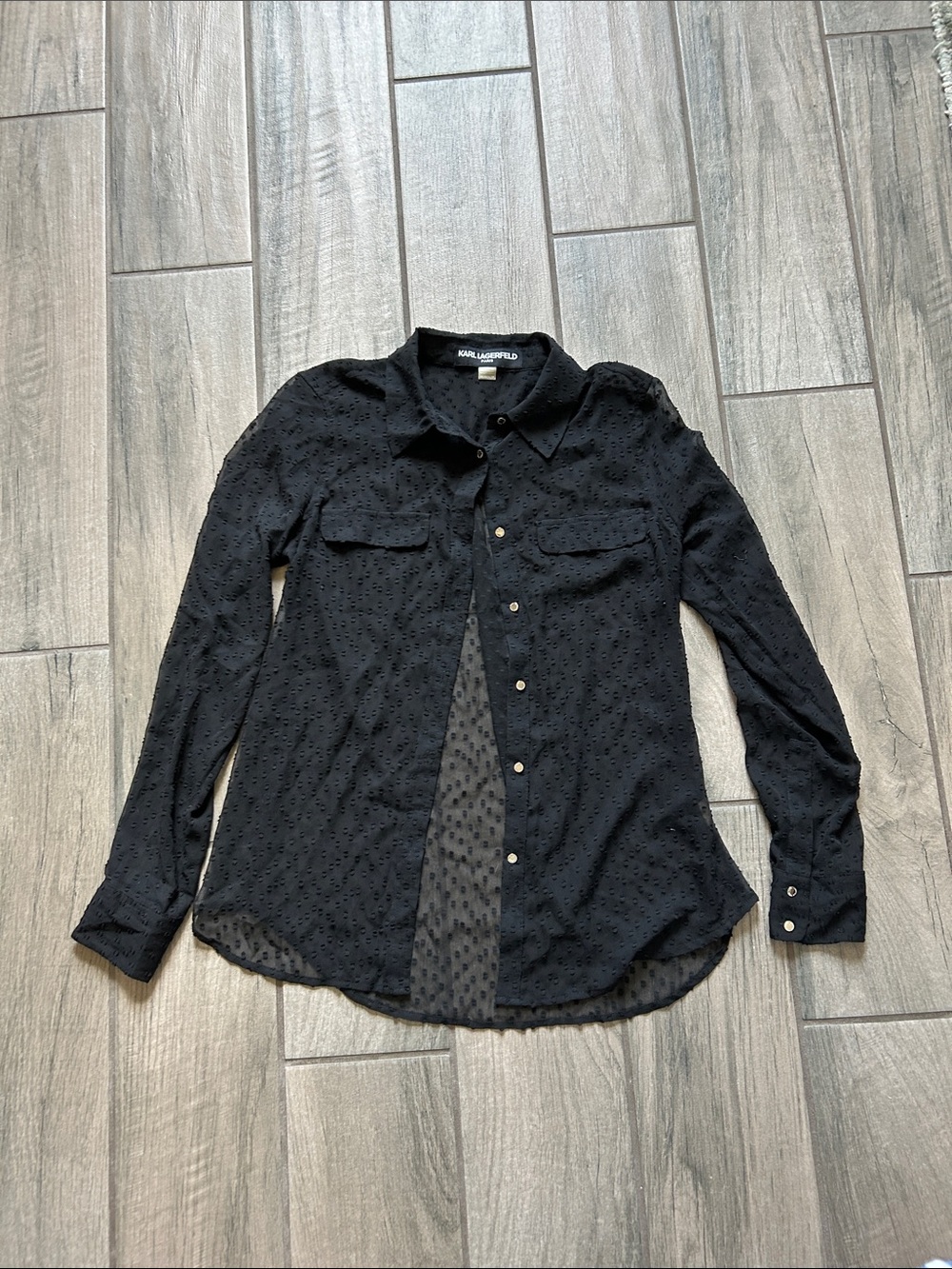 Karl Lagerfeld Women's Black Textured Button-Down Shirt